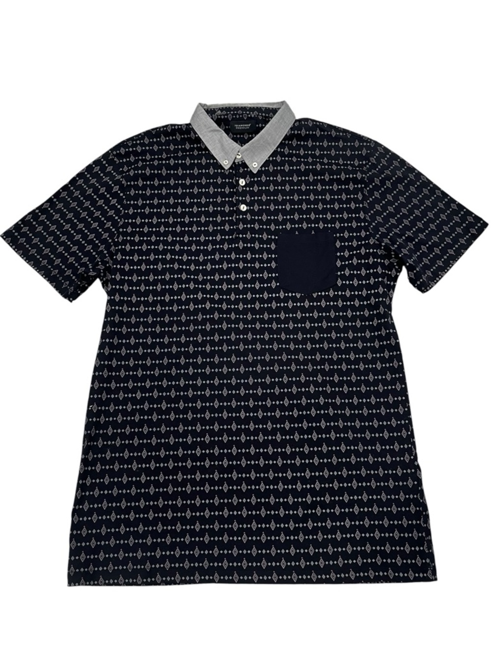 7 Diamonds Premium Men’s Polo Shirt Black Slim Fit Premium Contrast Collar XL